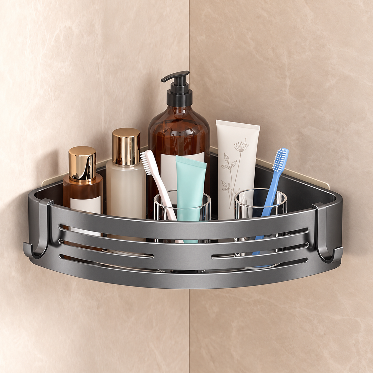 Étagère de douche d’angle sans perçage Rangiva – installation dans la salle de bain