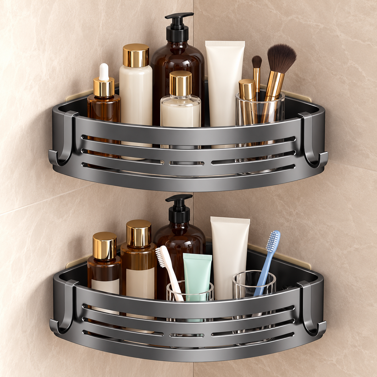 Étagère de douche d’angle sans perçage Rangiva – exemple d’utilisation