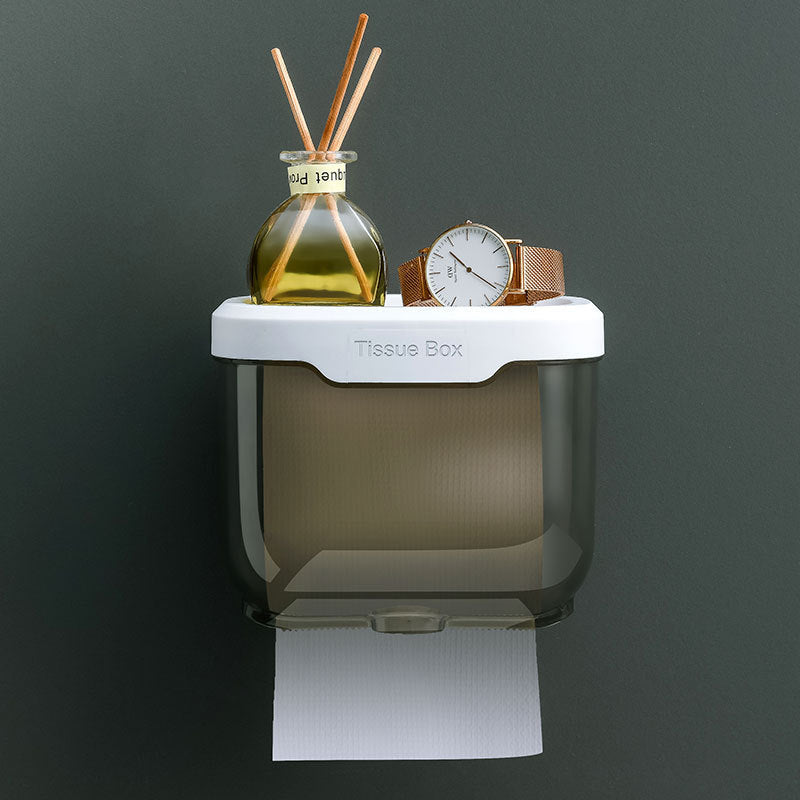 Porte-papier toilette mural noir transparent avec tablette de rangement et distributeur de papier