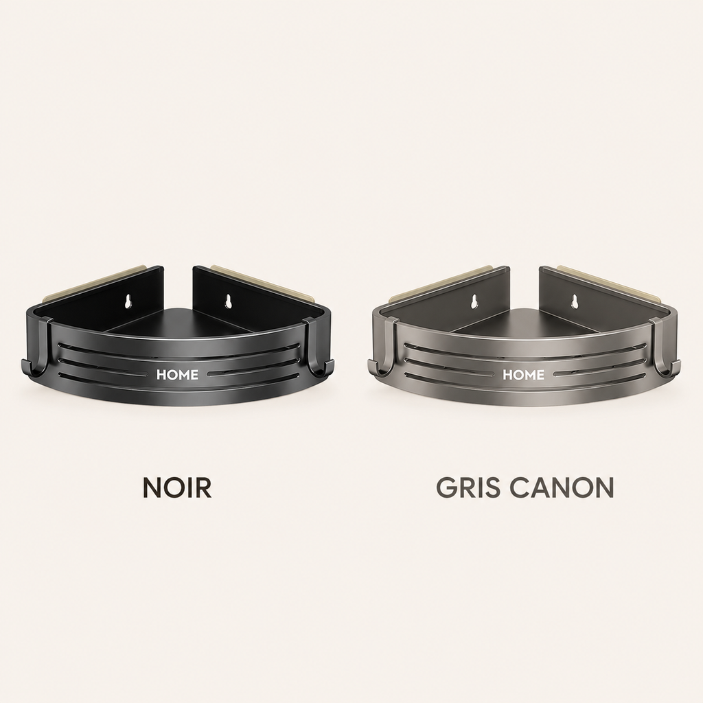 Coloris noir et gris canon de l’étagère de douche d’angle