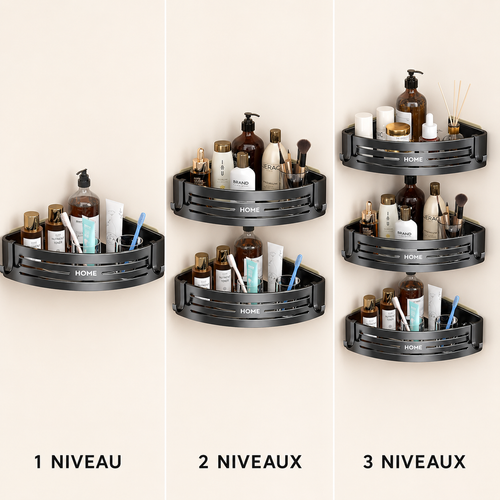 Comparaison de l’étagère de douche d’angle en un, deux et trois niveaux