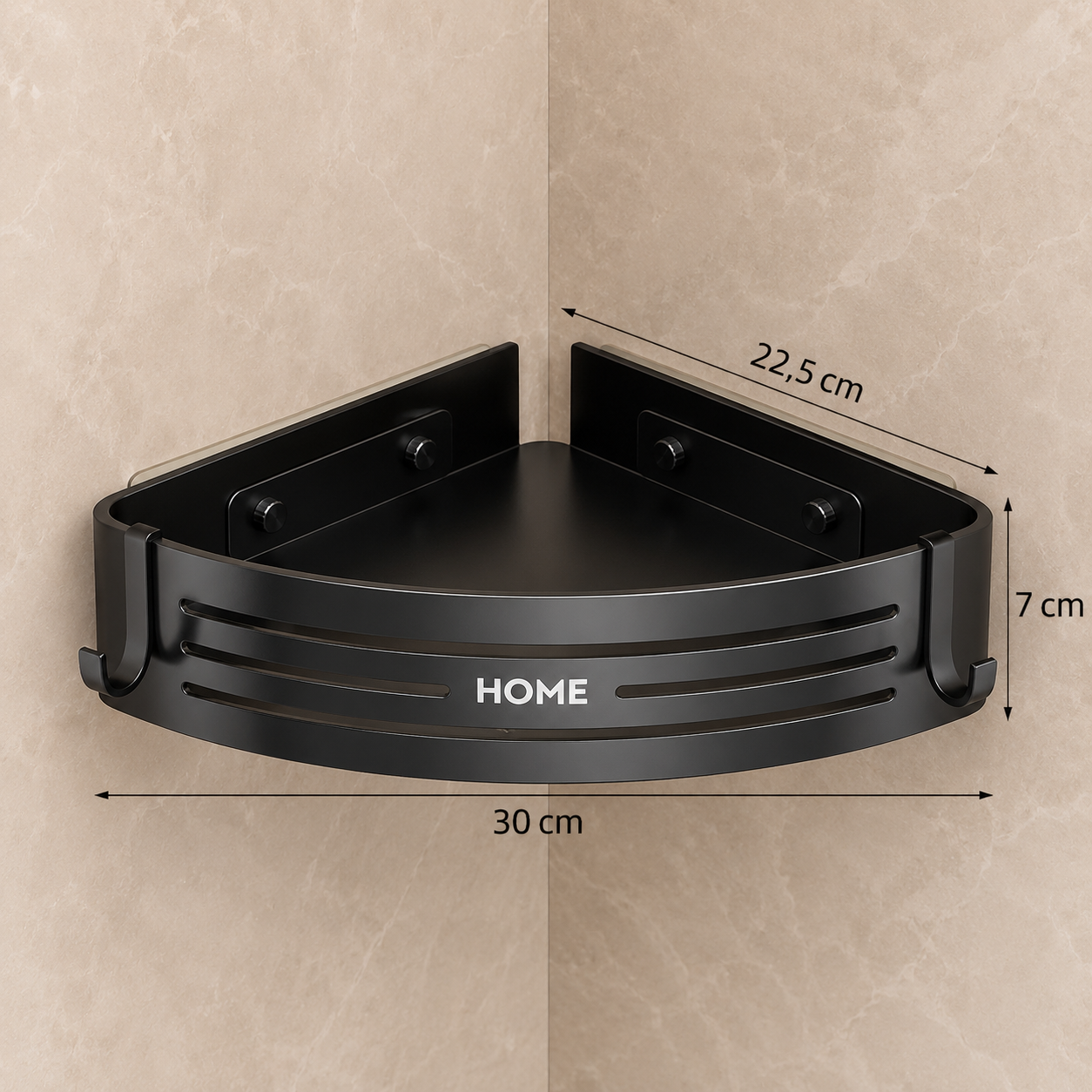 Dimensions de l’étagère d’angle : 30 par 22,5 par 7 centimètres