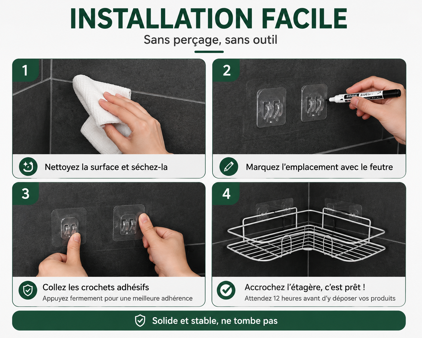 Étagère murale Rangiva pour organiser les produits de douche