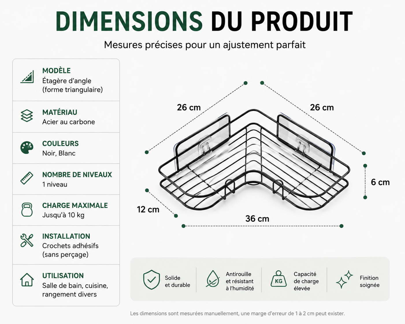 Étagère d’angle de salle de bain Rangiva, rangement compact
